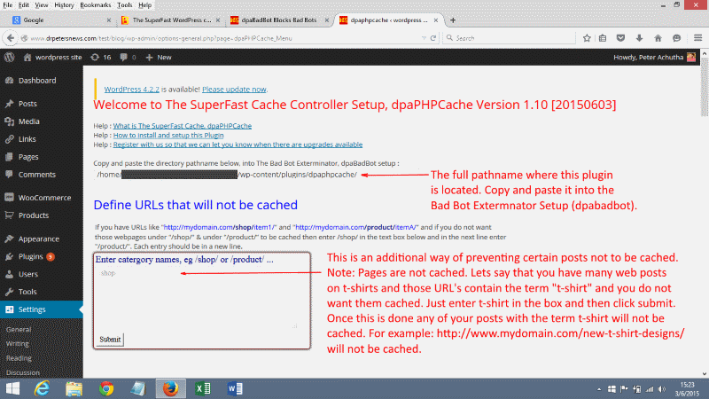 superfast cache plugin 1st screen